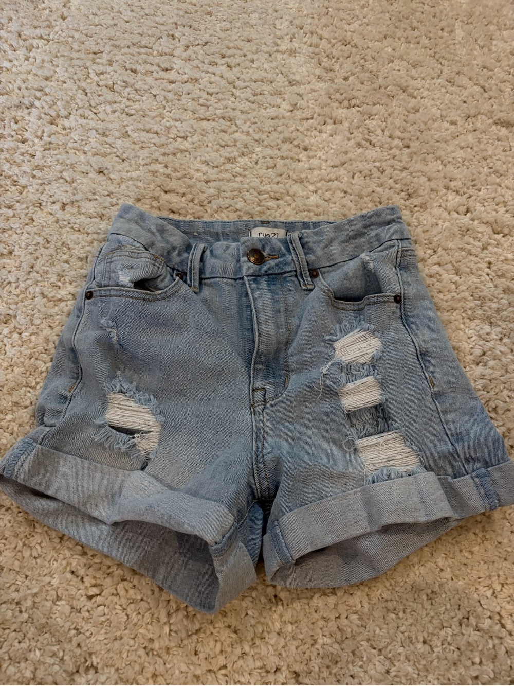 Rue21 Light Blue Distressed Roll-Cuff Denim Shorts